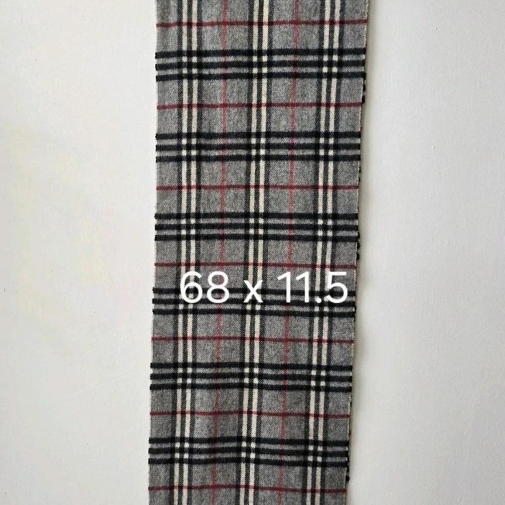 Vintage Burberrys Of London Gray and Red Plaid Wool Fabric Scarf - Picture 2 of 5